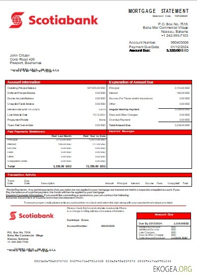 Bahamas Banque Scotia relevé hypothécaire scr